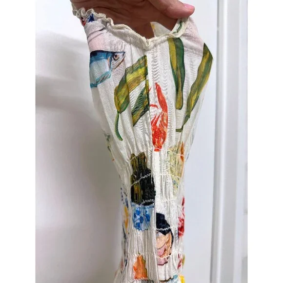 Lisa Says Gah Annie Food Print Maxi Dress Tapas Ivory Lemon Olive Fruit S - Picture 12 of 13